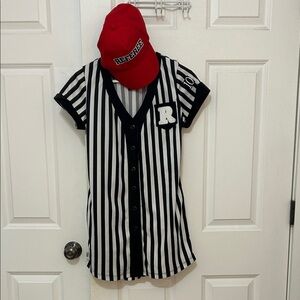 Spirit Referee Striped Dress with Red Cap size medium black and white